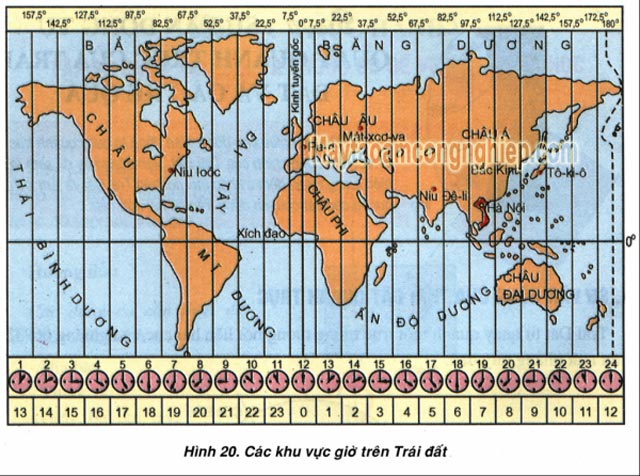 cách phân chia múi giờ theo kinh độ vĩ độ