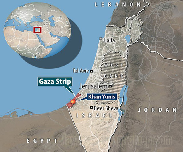 Hình ảnh Dải Gaza nằm trên bản đồ