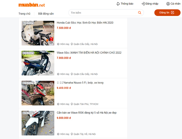 Rất nhiều website bán xe máy cũ
